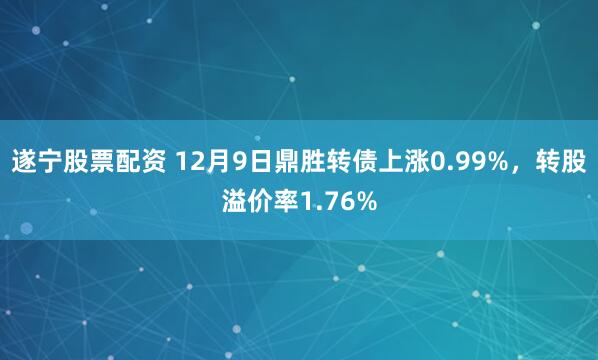 遂宁股票配资 12月9日鼎胜转债上涨0.99%，转股溢价率1.76%