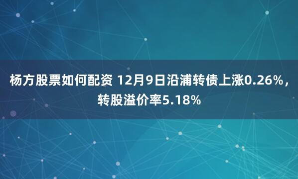 杨方股票如何配资 12月9日沿浦转债上涨0.26%，转股溢价率5.18%